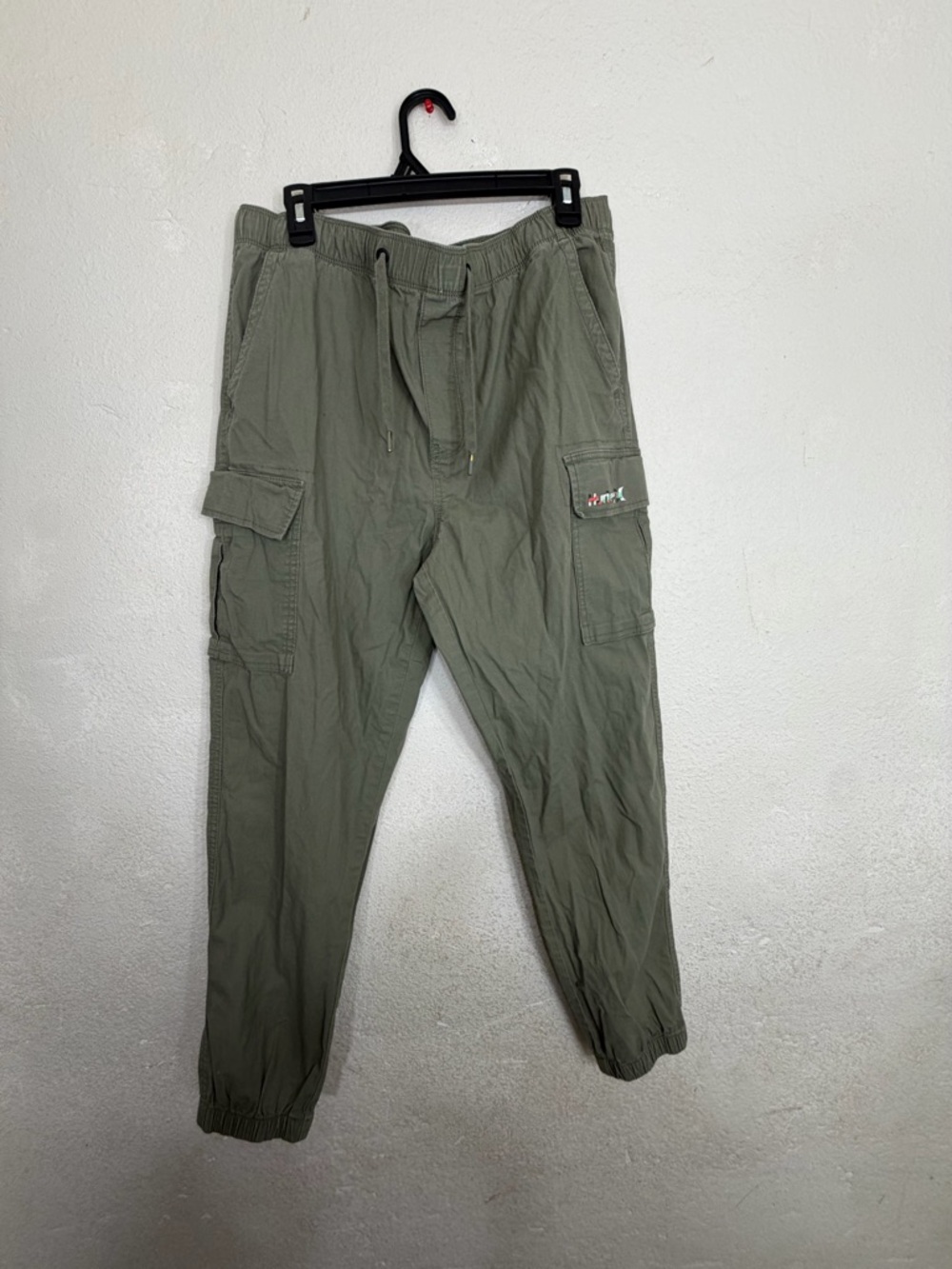 Hurley Men's Cargo Jogger Pants Olive Green Size Large L Camo Logo Ripstop